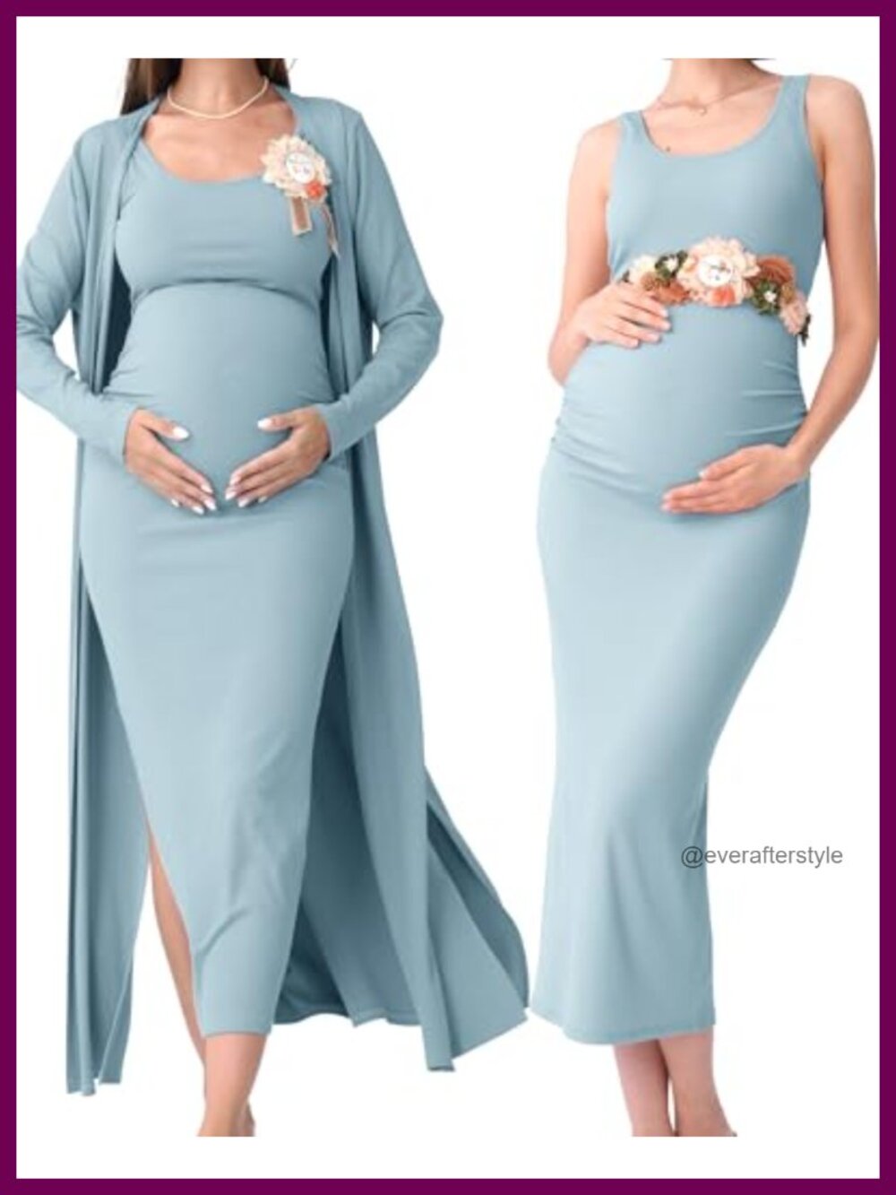 2PC Maternity Dress Cardigan Set Bodycon Ribbed Knit Long Sleeve